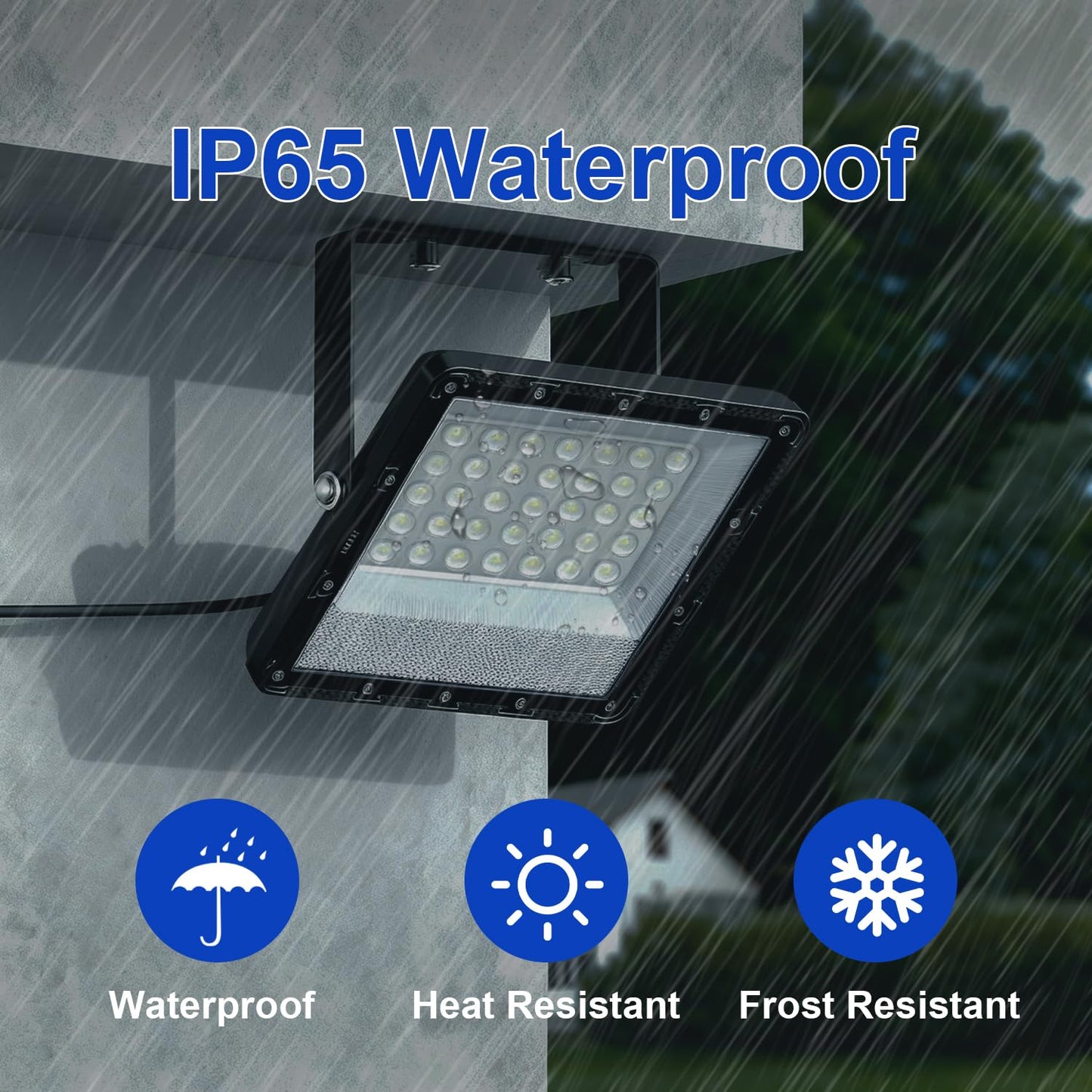 100W Flood Lights Outdoor, 15000lm Bright LED Work Light with Plug, 5000K Daylight White Outdoor Lights, IP65 Waterproof Security Lights for Yard