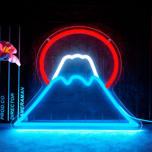 Sunset Neon Sign for Wall Decor, Sunset Sunrise Mountain LED Light Signs with Dimmer & Ice Mountains for Home Decor, Creative Gifts for Bedroom