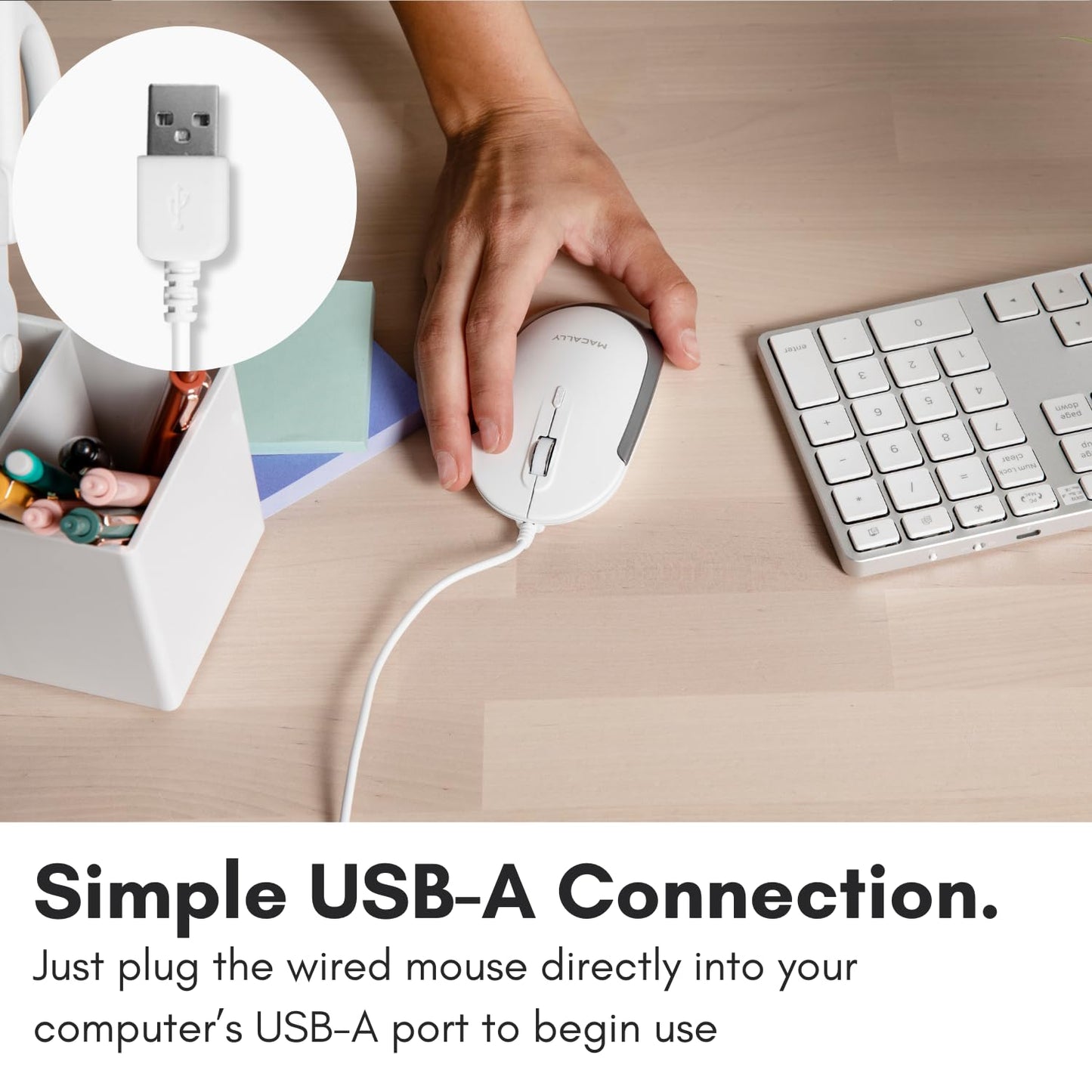 Macally Silent Wired Mouse - Slim & Compact USB Mouse for Apple Mac or Windows PC Laptop/Desktop - Designed with Optical Sensor & DPI Switch - Simple