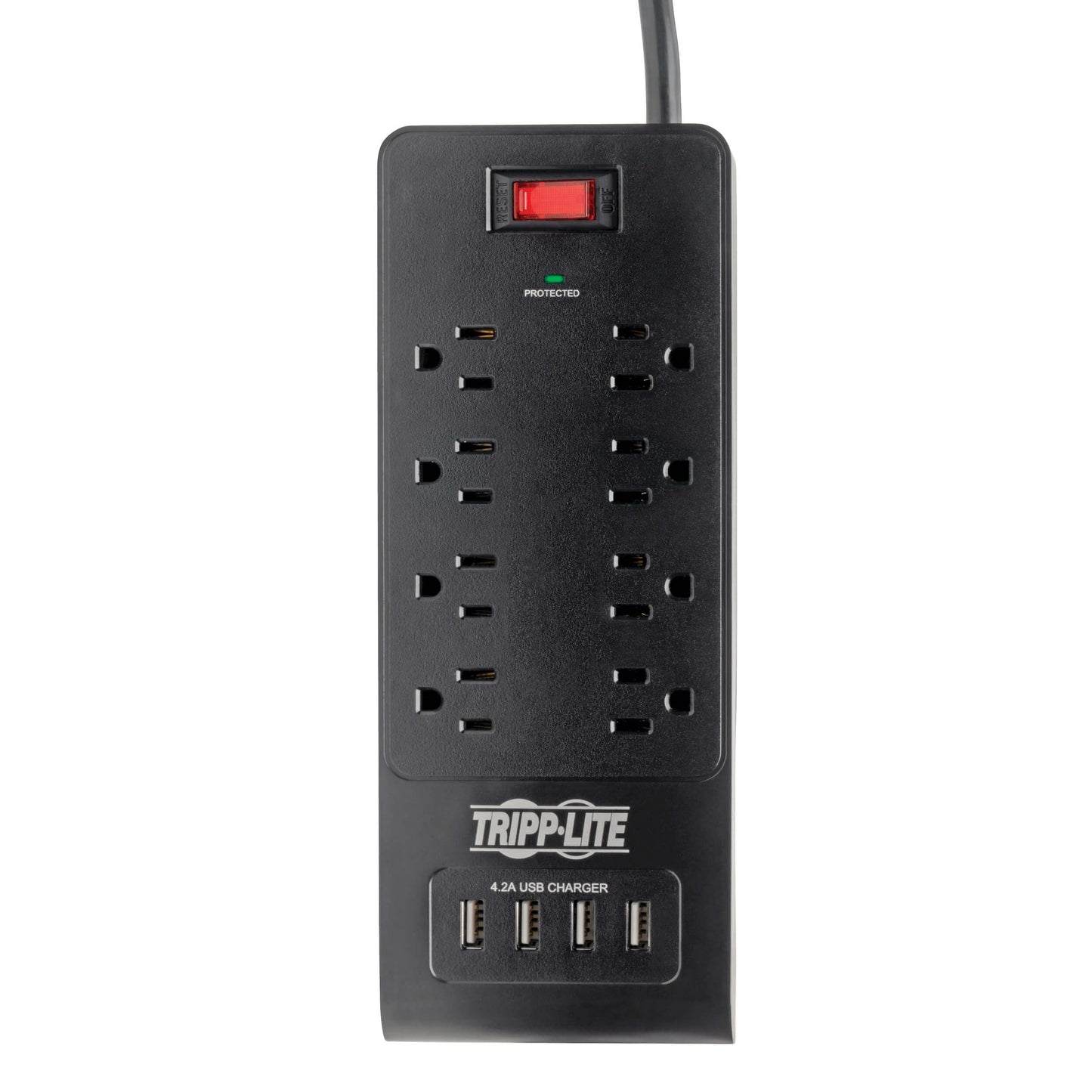 Tripp Lite Home Office Surge Protector with USB Charging, 8 Outlet Surge Protector Power Strip, 4 USB Ports, 6ft Cord, 1800 Joules, Black (TLP864USBB)