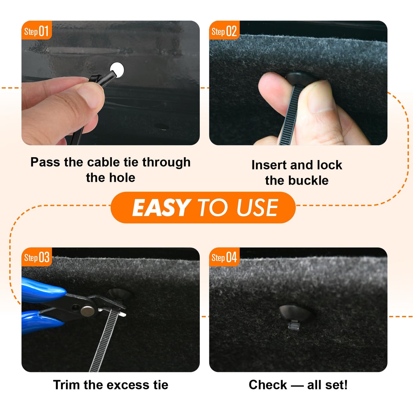 2026 upgraded heavy-duty self-locking tie buckle zip tie with uv protection for fender, car repair, home, and cable management (150Pcs)