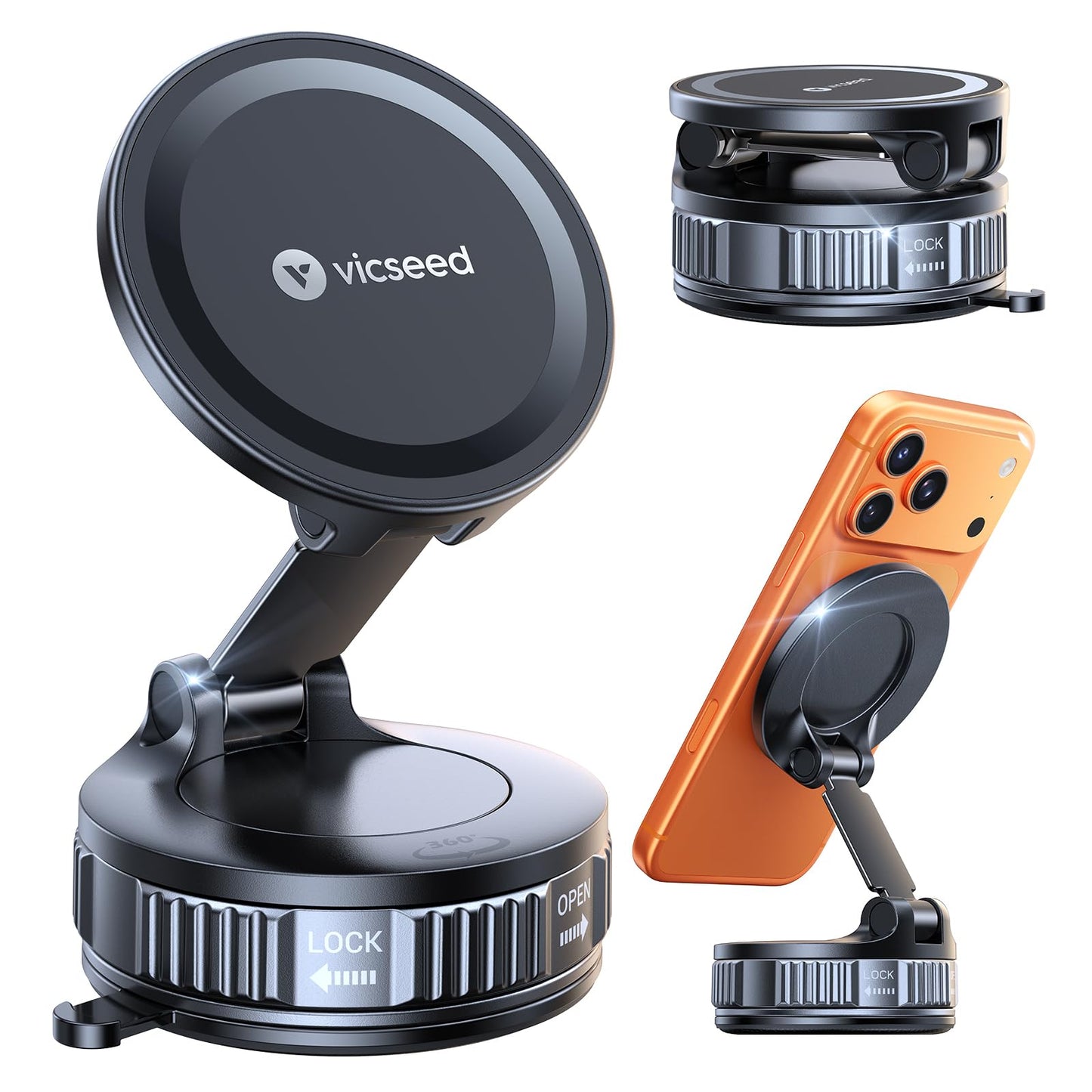 VICSEED Ultimate for Magsafe Car Mount [98+LBS Strongest Suction] 360° Vacuum Magnetic Phone Holders for Your Car Metal Arm Foldable Cellphone Mount