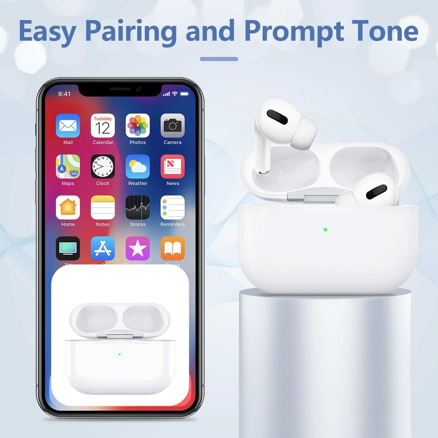 Wireless Charging Case Replacement for AirPods Pro 1st & 2nd Gen, USB-C Port with Pairing & Sync Button, Replacement Airpods Pro 2 Charging case