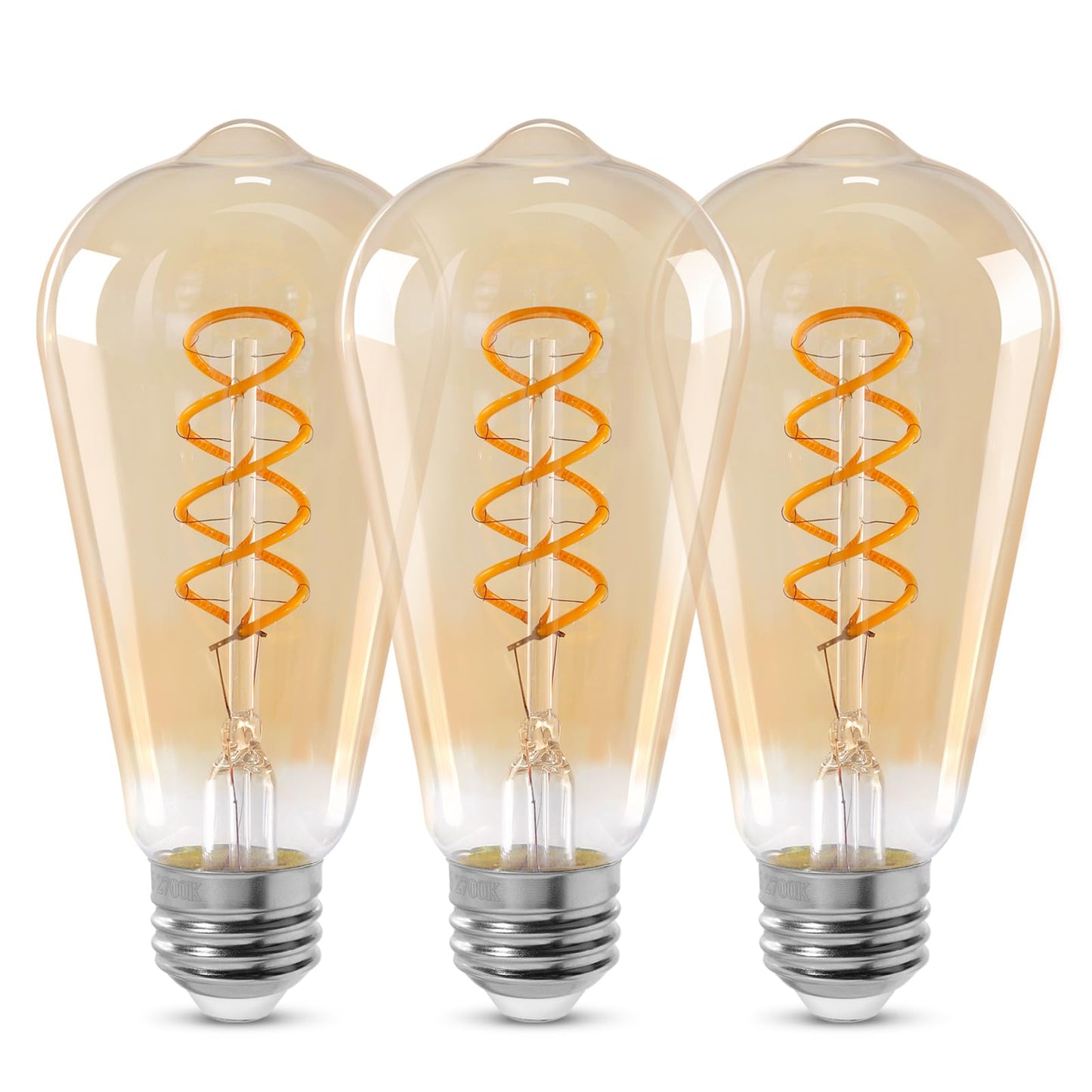 Decoaui ST64 LED E26 Vintage Edison Light Bulbs, Light Amber Glass, Dimmable, 4W(40W Equivalent) 300 Lumens, 2500K Warm White, Spiral Filaments