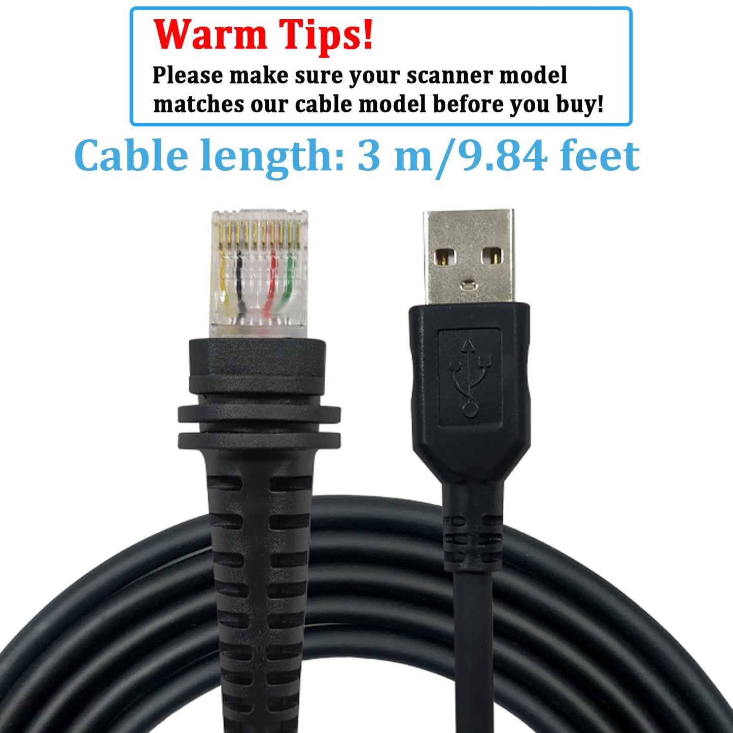 SOTESIN Barcode Scanner Cable for Honeywell, USB to RJ45 Cable, CBL-500-300-S00 1900GHD 1902GHD 1902GSR 1300G 1250g 1450G 1200G 1400G 1900-C 1950G (3M