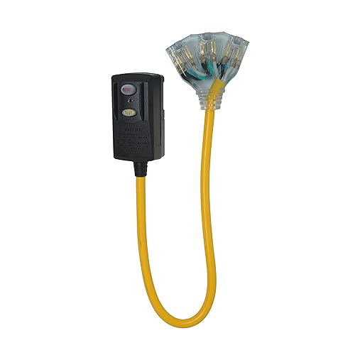 Southwire Coleman Power Block with GFCI - 125 V - 15 A - 12/3 AWG SJTW Cord - 3-Outlet Yellow - Right Angle GFCI Block - LED Power Indicator