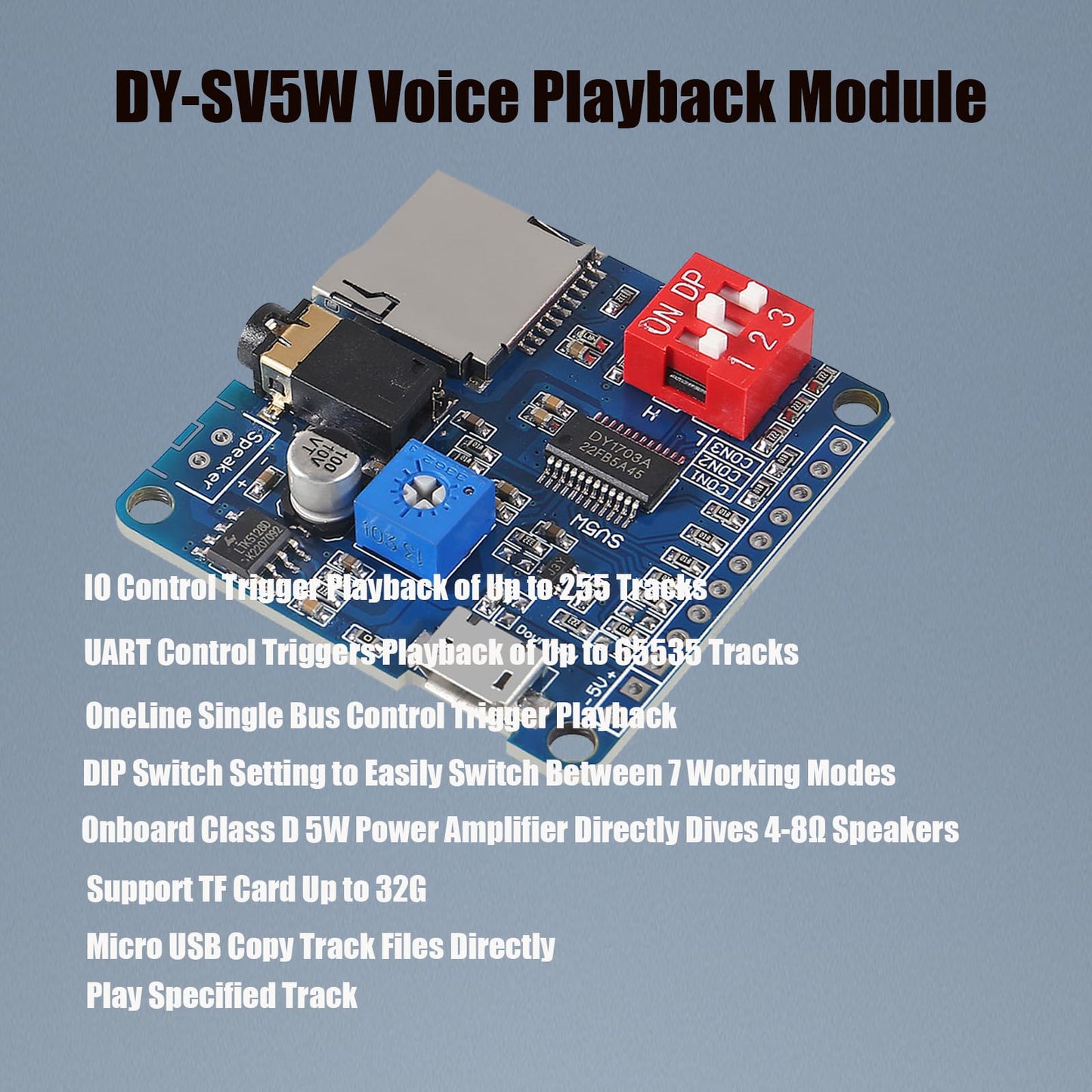Diann 4pcs MP3 Voice Playback Module DY-SV5W Player Music Voice Board IO Trigger UART Serial Adapter Control Playback Module Sound Board Amplifier
