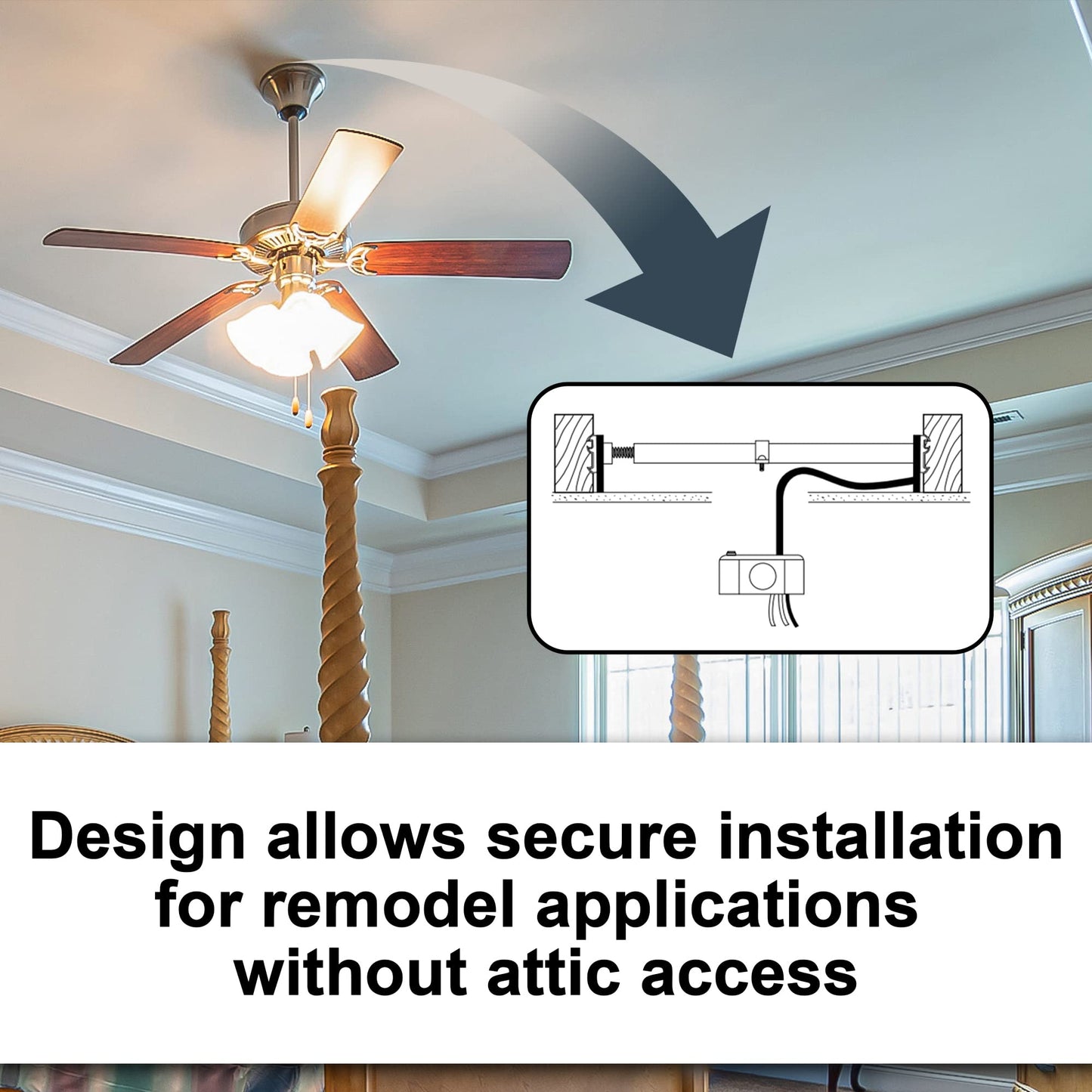 Ciata Ceiling Fan Mounting Bracket, Saf-T-Brace with Locking Teeth, 3 Teeth, Larger Box for High Wire Capacity, Twist and Lock with 2-1/8 Inch Ceiling