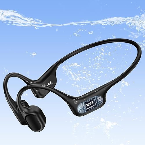 IP68 Waterproof Swimming Headphones, Bone Conduction Liquid Silicone Bluetooth Headphones, Built-in 32GB MP3 Player, Soft and Lightweight Open-Ear…