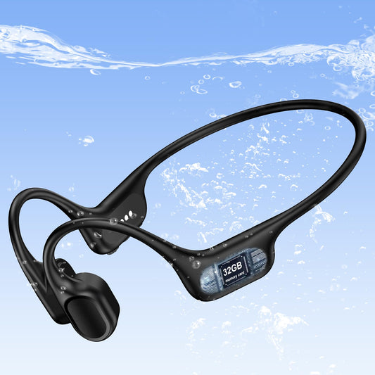 IP68 Waterproof Swimming Headphones, Bone Conduction Liquid Silicone Bluetooth Headphones, Built-in 32GB MP3 Player, Soft and Lightweight Open-Ear…