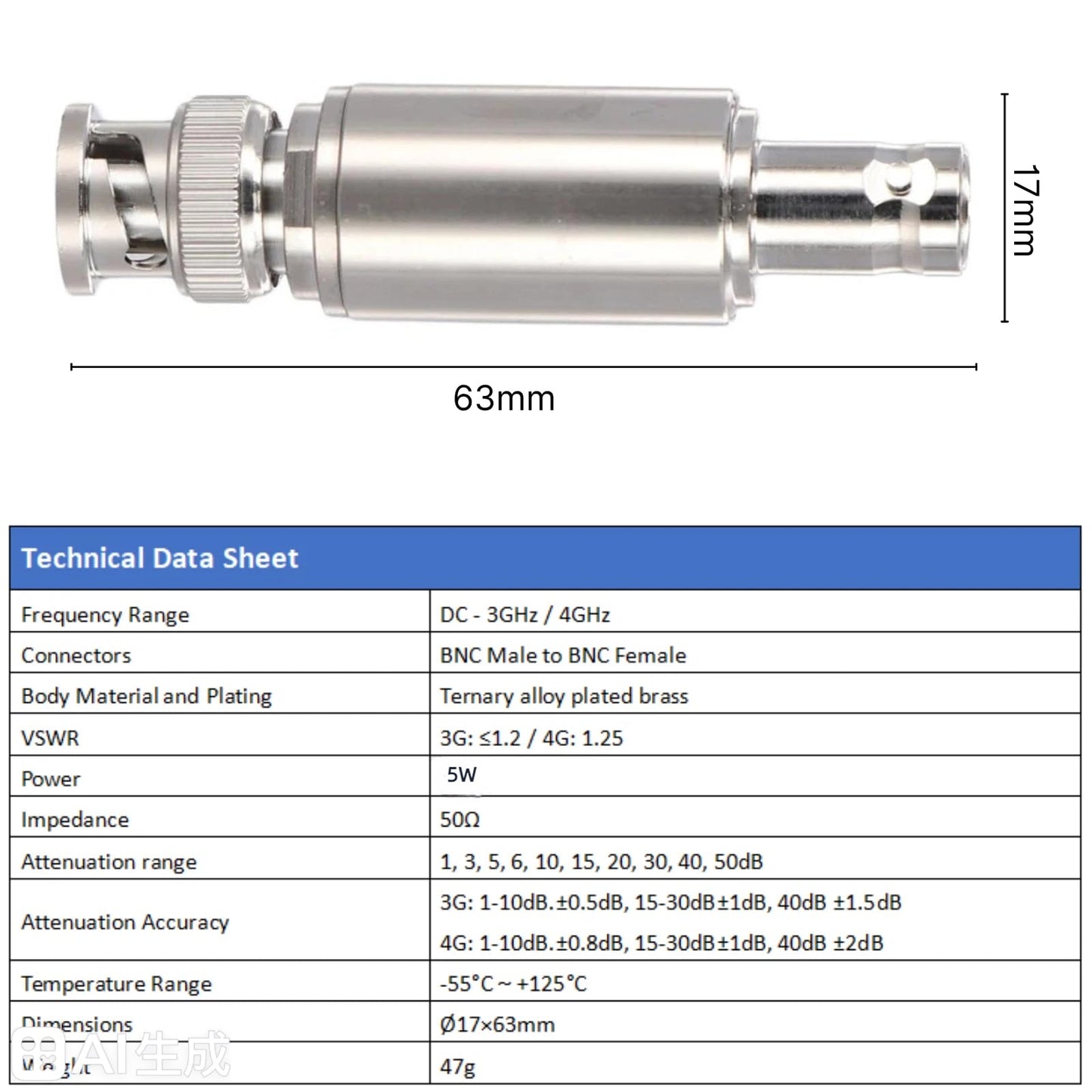 RFHawk 5W 50 Ohm BNC Attenuator 40dB,3GHz 5 Watt rf Coax Attenuator with BNC Male to Female rf Connector for Ham Radio,uhf Antenna (5W-BNC-3G-40dB)
