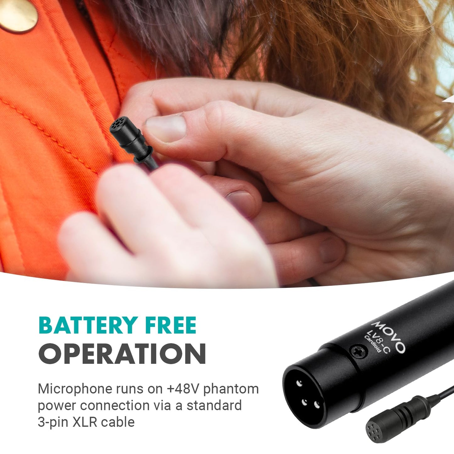 Movo LV8-C Broadcast-Quality XLR Lavalier Cardioid Condenser Wired Microphone with 12mm Mic Capsule for Accurate Voice Recording - Kit Includes Lapel