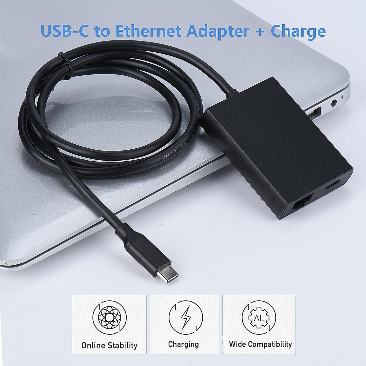 USB C to Ethernet Adapter with Charging for iPhone 15 Pro/Max, 3.3FT USB-C to RJ45 Ethernet Adapter, Compatible MacBook Pro Air, Samsung, iPad