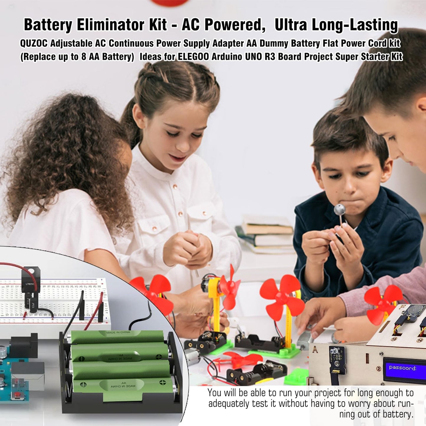 Adjustable AC Continuous Power Supply Adapter AA Dummy Battery kit (Replace up to 8 AA Battery) for Doorbells/thermostats/LED Light/Decorations
