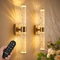 Wall Sconces Set of Two,Guwikou 15.8" Battery Operated Wall Sconce with 16000mAh Large Capacity,Screw-Mounted,USB-C Charging,Smart Auto, 30ft Remote,5