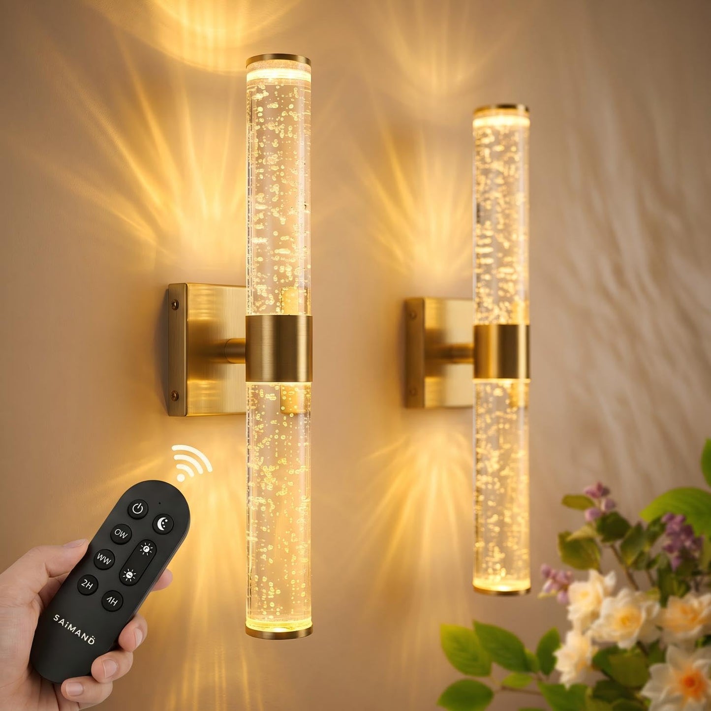 Wall Sconces Set of Two,Guwikou 15.8" Battery Operated Wall Sconce with 16000mAh Large Capacity,Screw-Mounted,USB-C Charging,Smart Auto, 30ft Remote,5