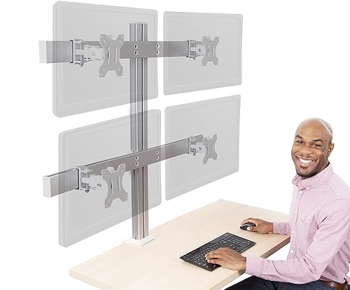 Stand Steady 4 Monitor Mount Desk Setup - Heavy-Duty Height Adjustable Monitor Stand, Swivel Arm with Clamp-On Base, Four Screen VESA Mount Fits Most