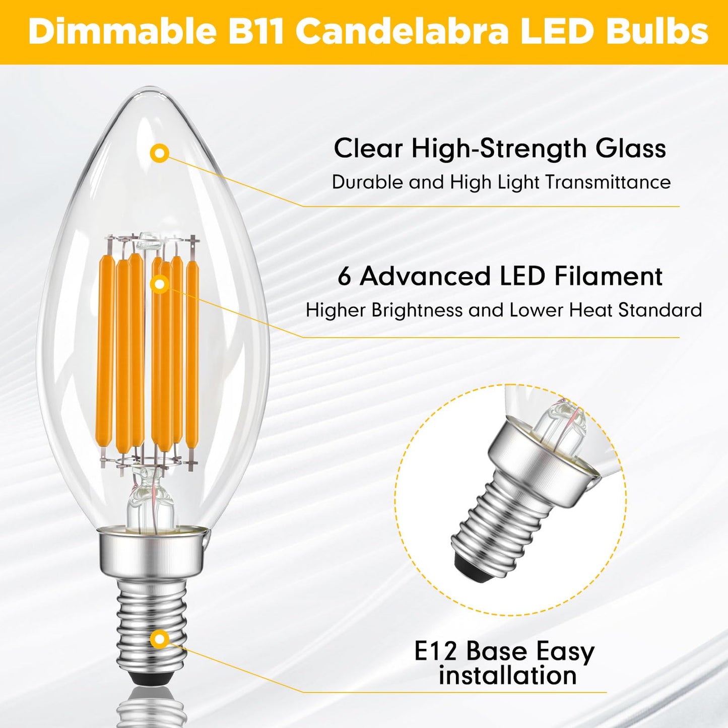 Mudder 30 Pack E12 Candelabra LED Bulbs, 60 Watt Equivalent Dimmable Chandelier Light Bulbs, 6W 600 Lumens 2700K Warm White C35 Clear Candle Base