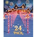 COOLWUFAN 24 Pack Christmas Candy Cane Pathway Lights, 22'' Outdoor Christmas Decorations Path Lights, Waterproof Candy Cane Yard Markers for Walkway