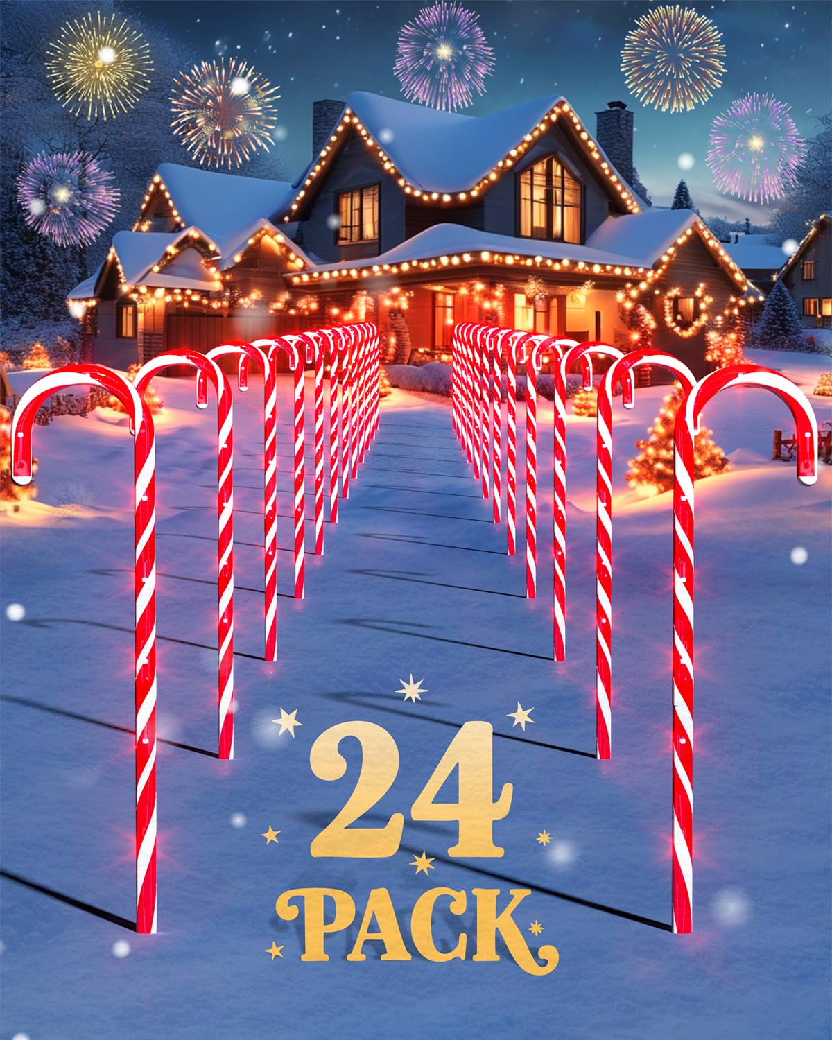 COOLWUFAN 24 Pack Christmas Candy Cane Pathway Lights, 22'' Outdoor Christmas Decorations Path Lights, Waterproof Candy Cane Yard Markers for Walkway