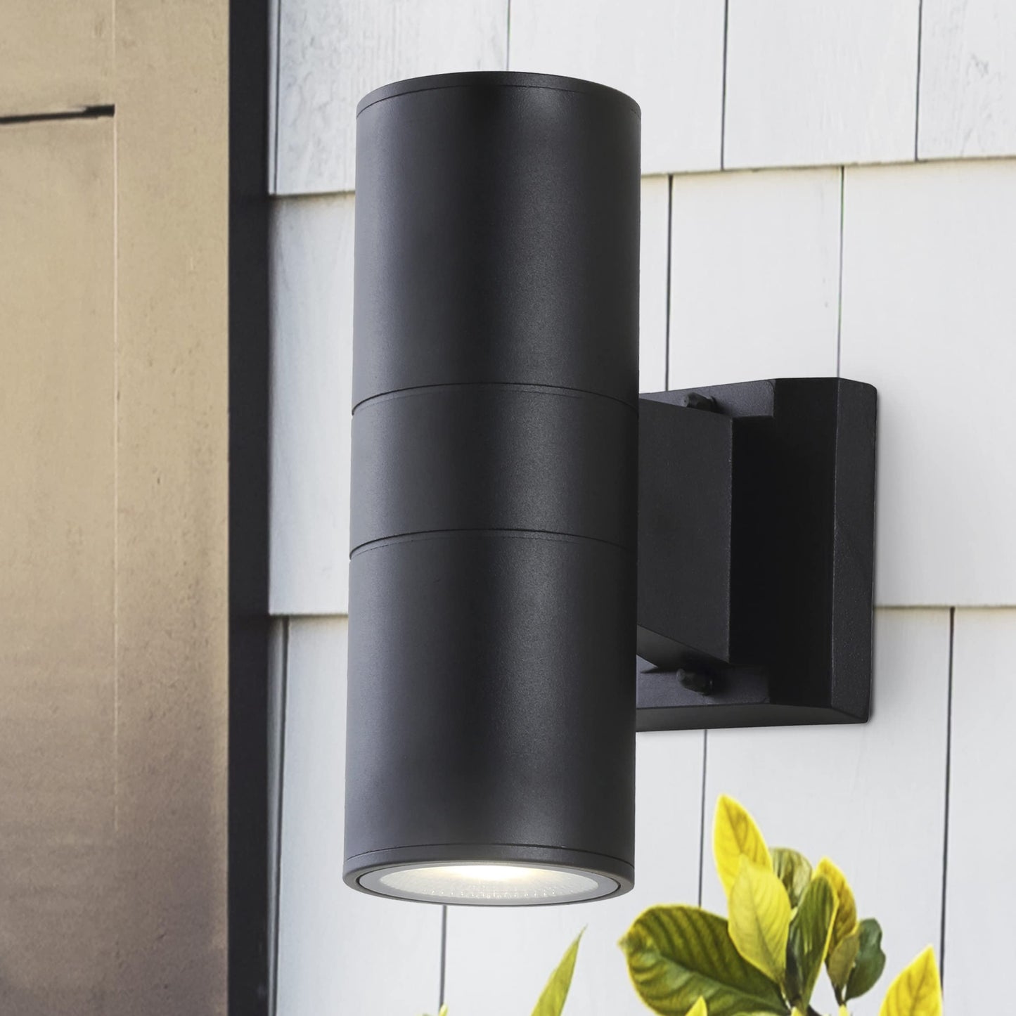 JONATHAN Y 6" Black Modern Outdoor LED Wall Sconce, 2-Light Cylinder Up and Down Light for Porch Patio, Metal Exterior Fixture with Glass Shade