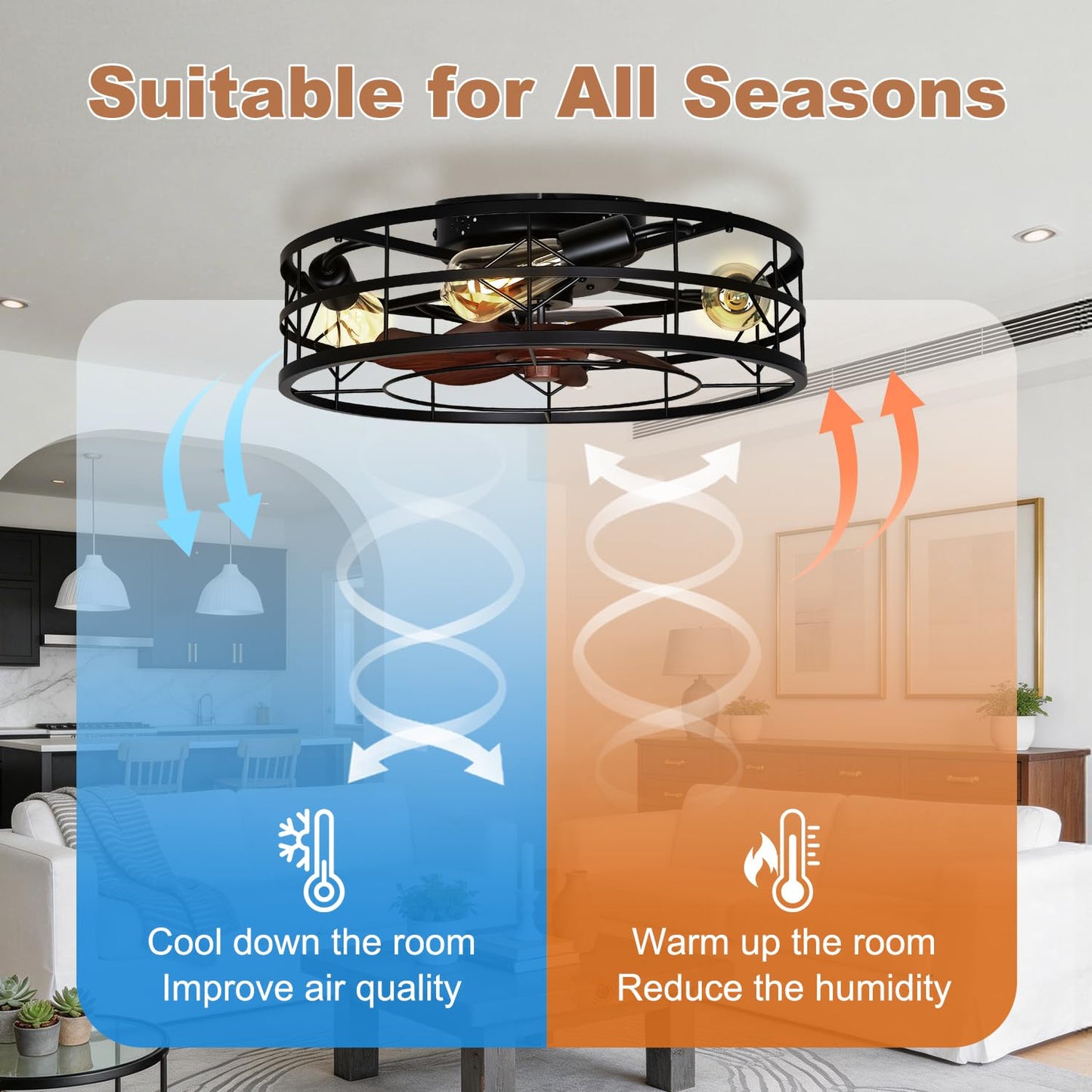 TCL 24" Black Caged Low Profile Ceiling Fans with Lights & Remote