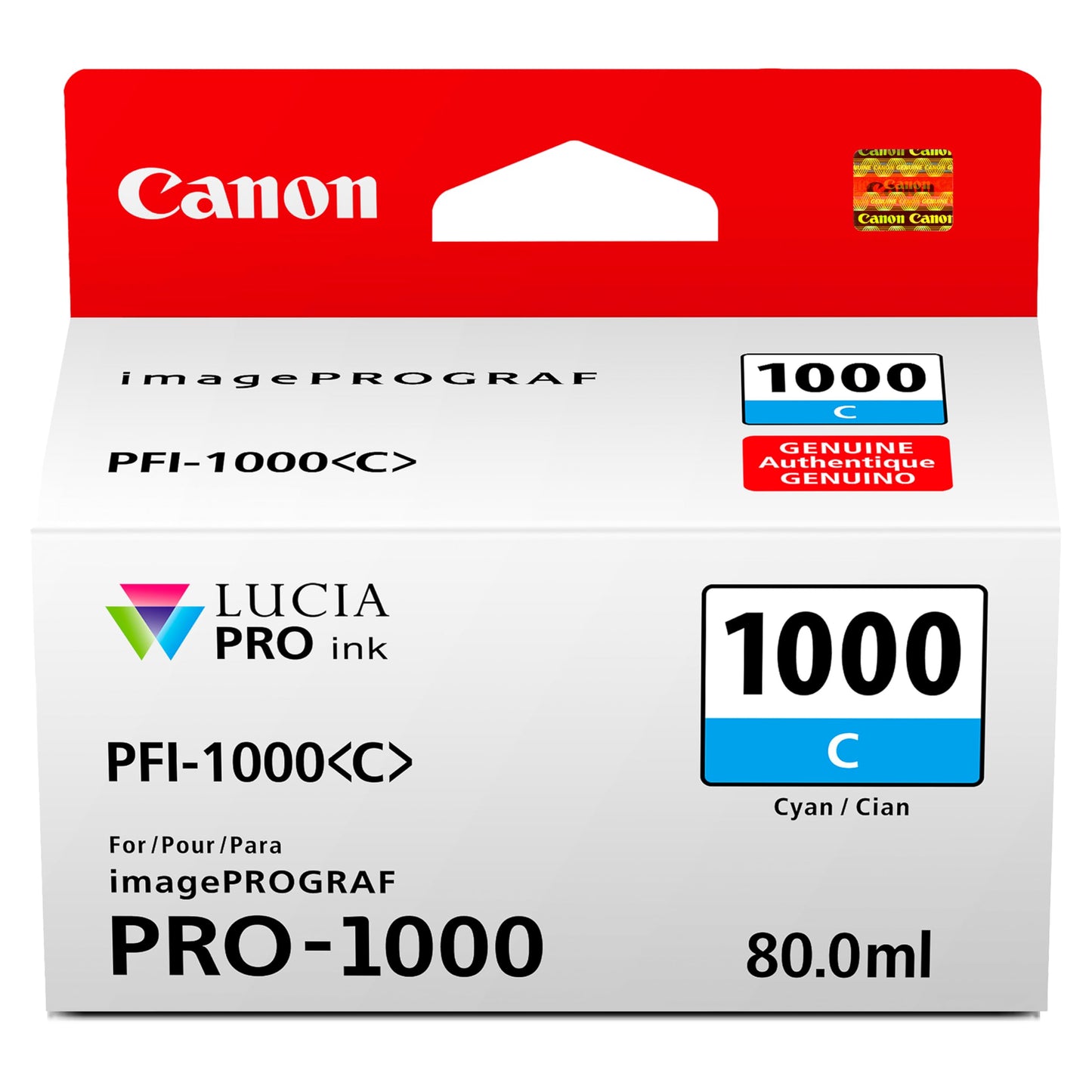 Canon PFI-1000 Genuine Cyan Ink Tank, Compatible with ImagePROGRAF PRO-1000 Printers