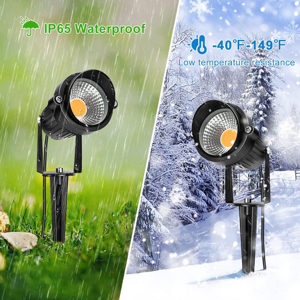 LightingWill 5W LED Landscape Lights, Warm White 3000K-3500K, Waterproof DC 12V COB LED Outdoor Wall Spotlight Low Voltage Garden Tree Spot Lighting