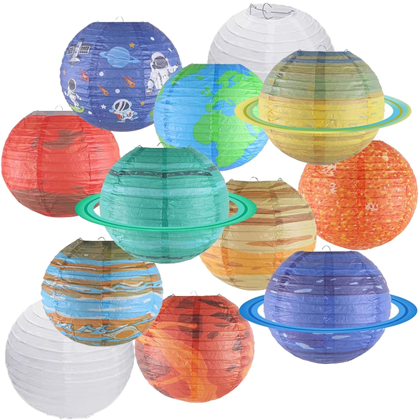 Clonynix 12Pcs 10 Inch Space Planet Paper Lanterns Decorative Solar System Hanging Round Paper Lanterns Lamp for Birthday Party Decoration Home Decor