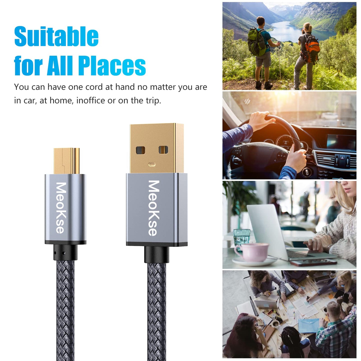 NA Meokse 20ft Mini USB Cable Portable USB 2.0 Type A to Mini B High Speed Data Charging Cable Compatible with Hero HD, Cell Phones, MP3 Players, Dash