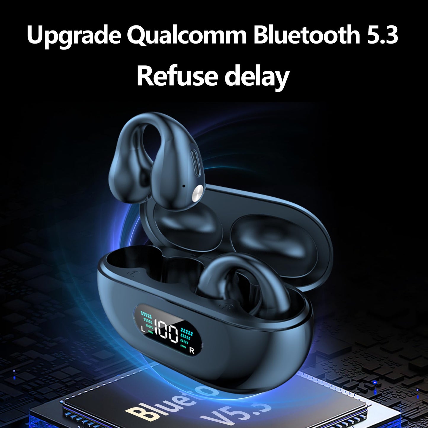 Taanimo Wireless Clip Earbuds with Earhooks Mini Bone Conduction Headphones Waterproof Bluetooth 5.3 Open Ear Earbuds Cycling Earpiece Noise Canceling