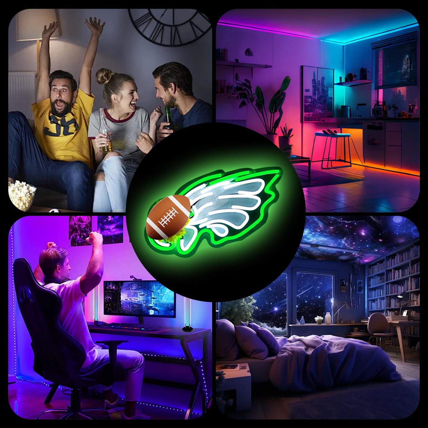 Football Team Neon Sign for Wall Decor,Eagle Neon Signs,LED Neon Light for Man Cave Birthday Gifts for Rugby Fans Green Light Up Sign for Bedroom