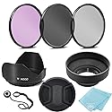 3 Piece Filter Kit (UV-CPL-FLD) + Tulip Lens Hood + Soft Rubber Hood + Lens Cap + for Select Canon, Nikon, Sony, Olympus, Panasonic, Fuji, Sigma SLR