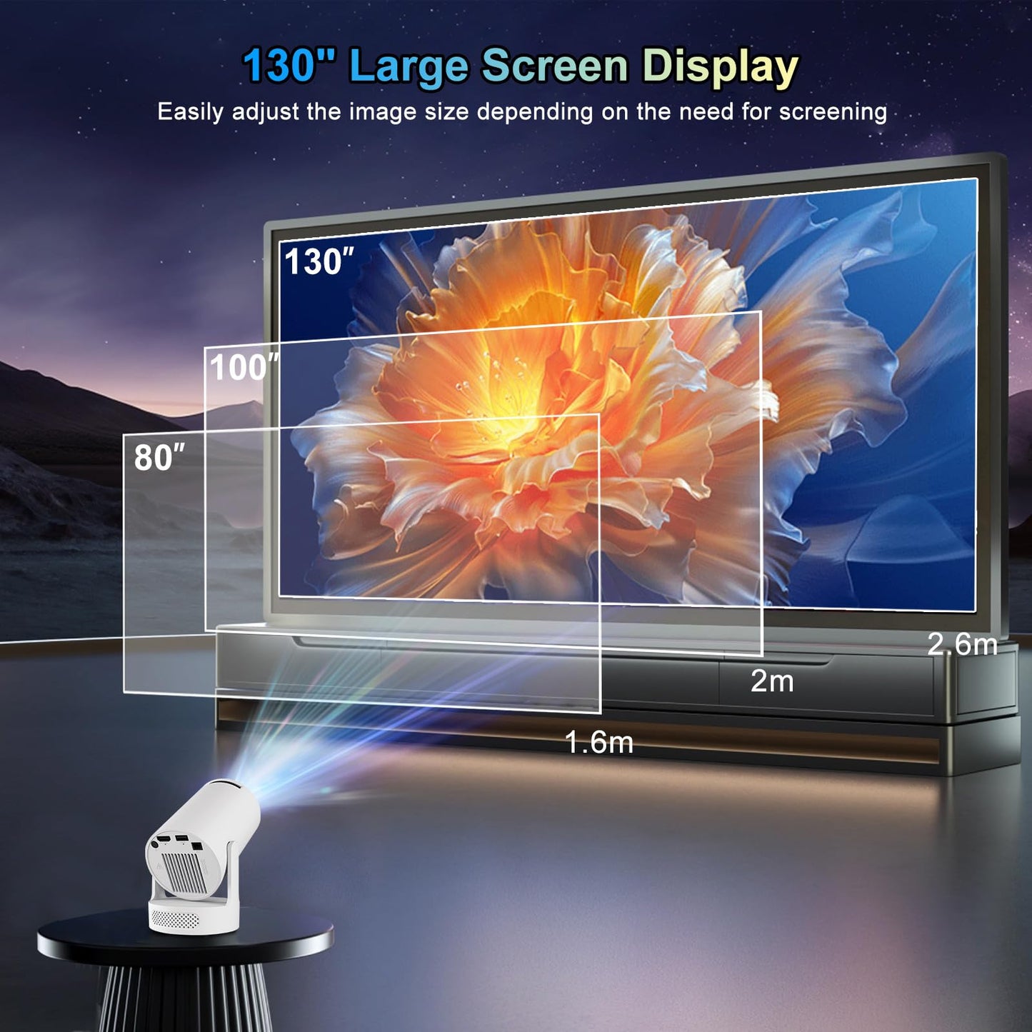Mini Projector 4K support with Dual-Band WIFI6 5G Wireless 5.4 Bluetooth Android 11, Soundbase Speaker, Auto Vertical Keystone 180°Rotatable Portable