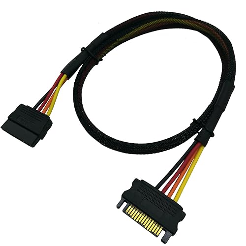 COMeap 15 Pin SATA Power Extension Cable, M/F Serial ATA HDD Hard Drive Adapter Sleeved 24-inch(60CM)