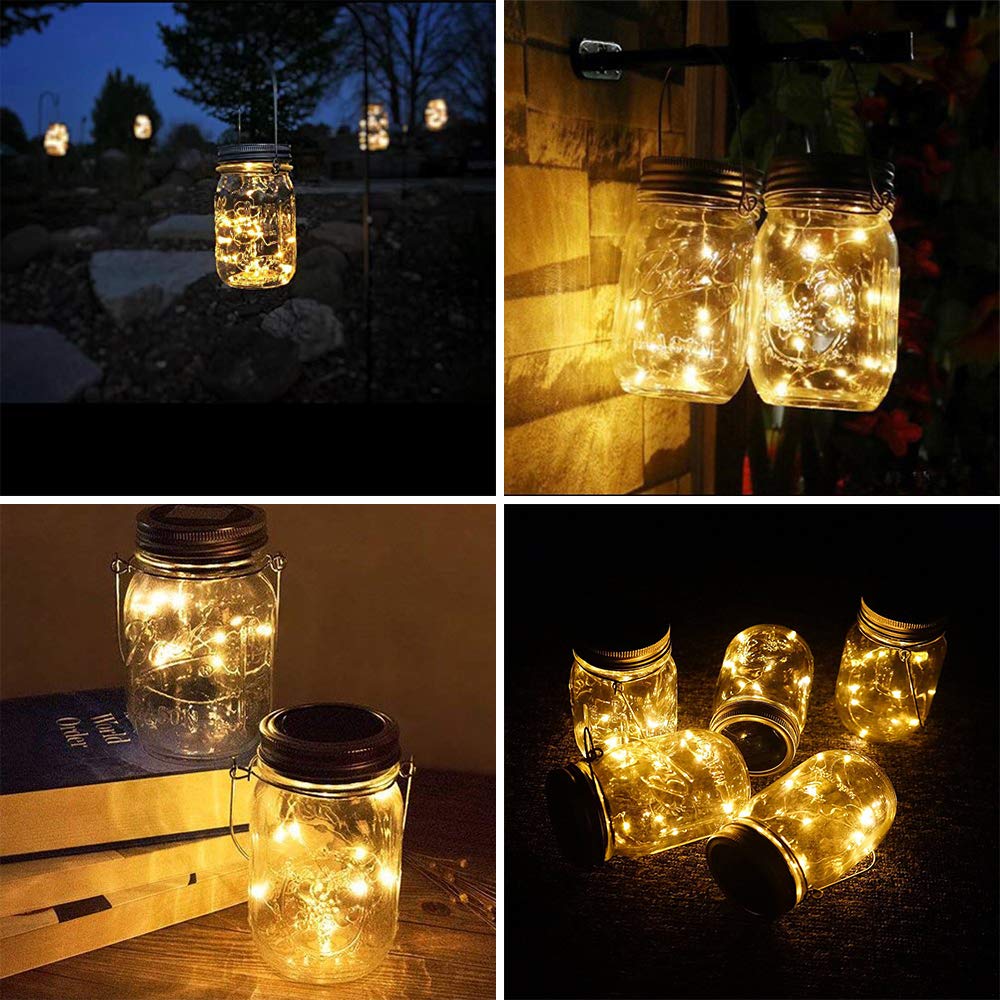 SunKite Solar Mason Jar Lights [Updated], 8 Pack 20 LED Waterproof Fairy Firefly Jar Lids String Lights with Hangers(NO Jars), Patio Yard Garden