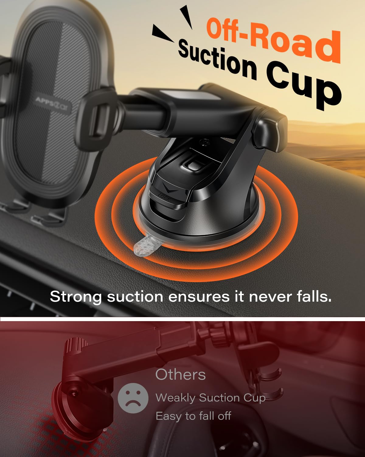 APPS2Car Car Phone Mount with Suction Cup, Universal Windshield Dashboard Holder with Sticky Gel Pad, Compatible with iPhone 17/16/15/14/13, Samsung