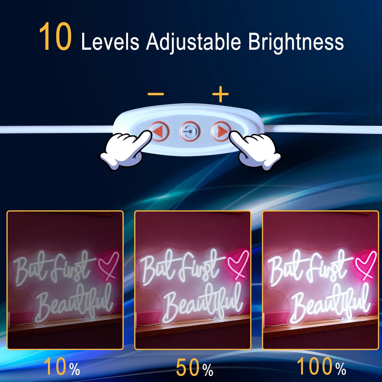 But First Beautiful Neon Sign, Beauty Theme Decor for Makeup Vanity Bedroom Dressing Room Women Gift Bachelorette Party Wall Table, USB Powered