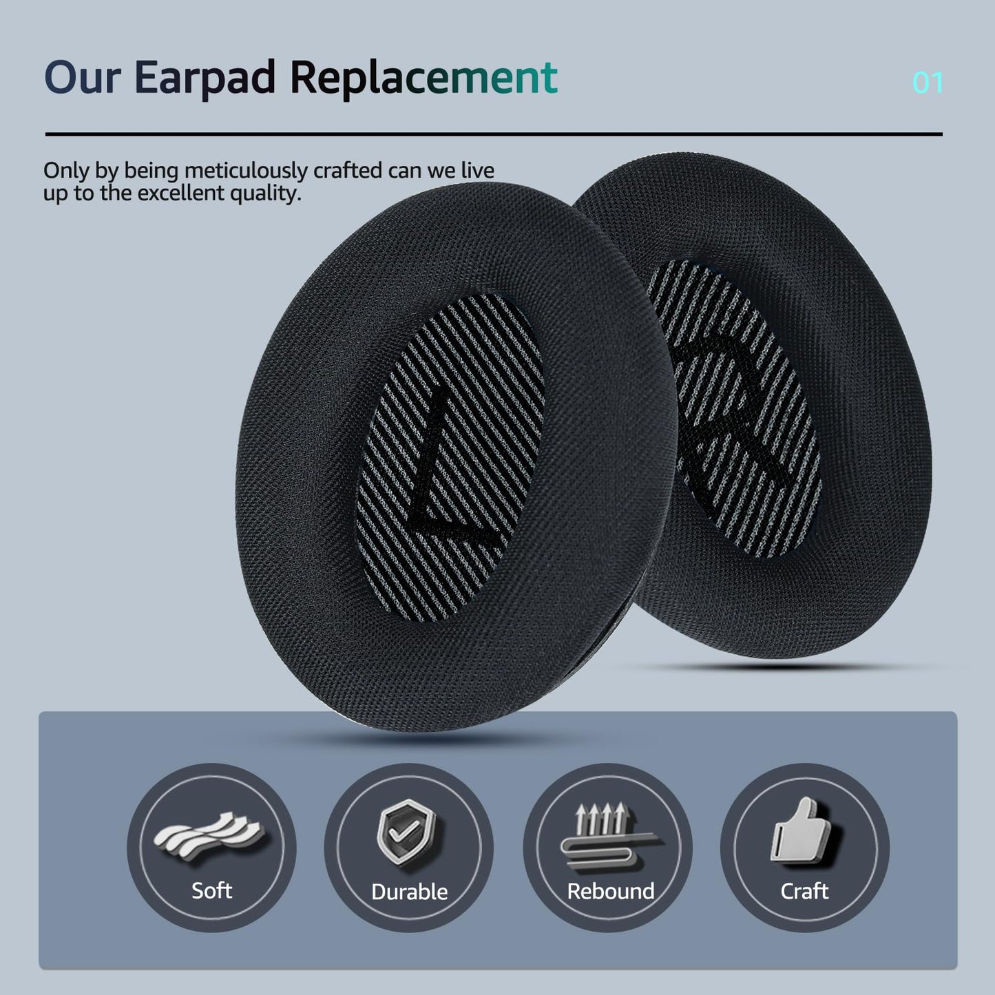 Wzsipod Cooling Gel Fabric Replacement Ear Pads for Bose QuietComfort 35 / QC35 II - Memory Foam Ear Cushions, Compatible with QC45 QC25 QC15 AE2