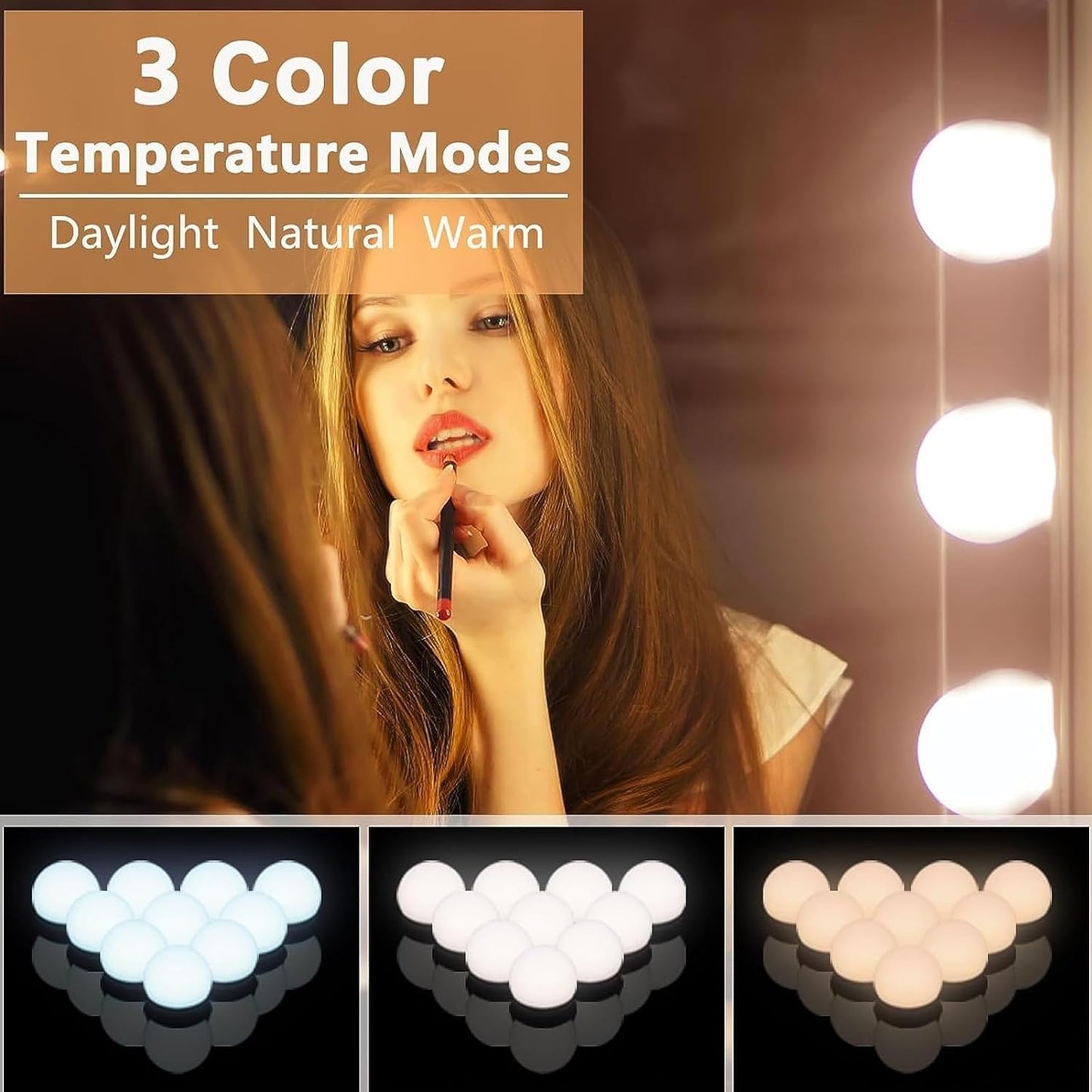 Pretmess LED Vanity Mirror Lights, Hollywood Style With 14 Dimmable Bulbs, Adjustable Color & Brightness, USB Cable, Stick-on for Makeup Table