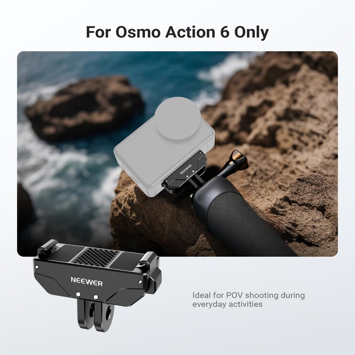 NEEWER Magnetic Quick Release Mount Compatible with DJI Osmo Action 6 Only, with Universal Action Camera Adapter & 1/4" Thread for Accessories, AC071