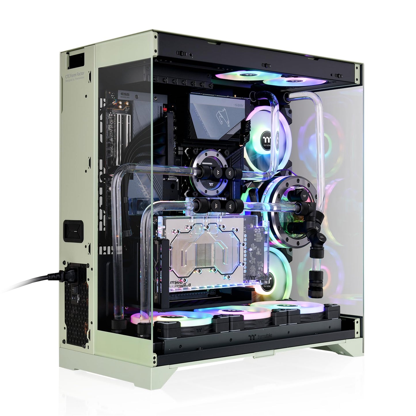 CTE E550 TG Matcha Green Mid Tower ATX Case; 3 Tempered Glass Panels; Hidden-Connector Motherboard Support; Three-Way VGA Installations; Dual Chamber