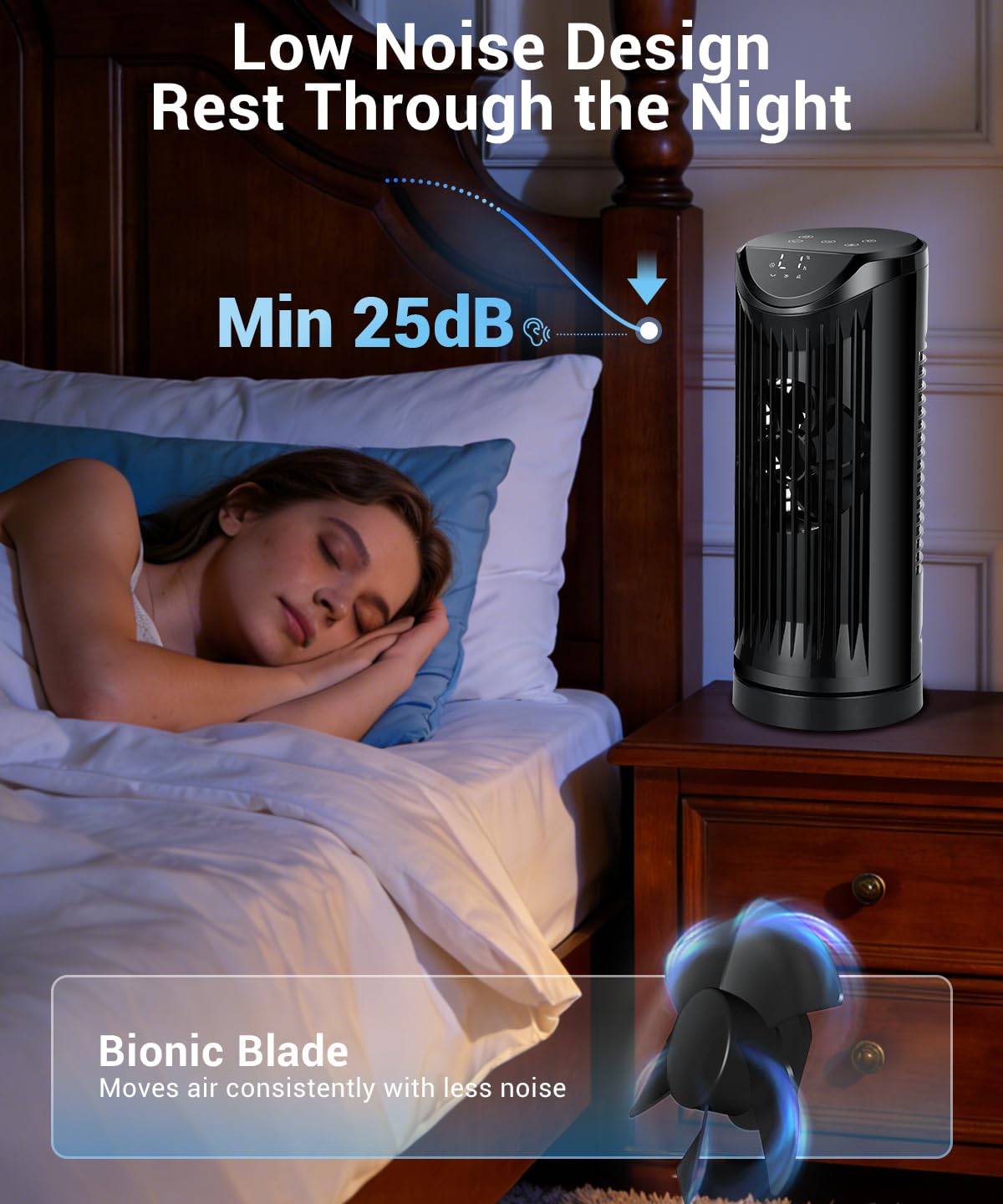 Personal Tower Fan for Bedroom, 25dB Quiet Fans that Blow Cold Air