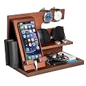 Wood Phone Docking Station - Gifts for Men Desk or Nightstand Organizer - Birthday Gifts for Husband, Fathers Day for Dad - Anniversary Idea from Wife