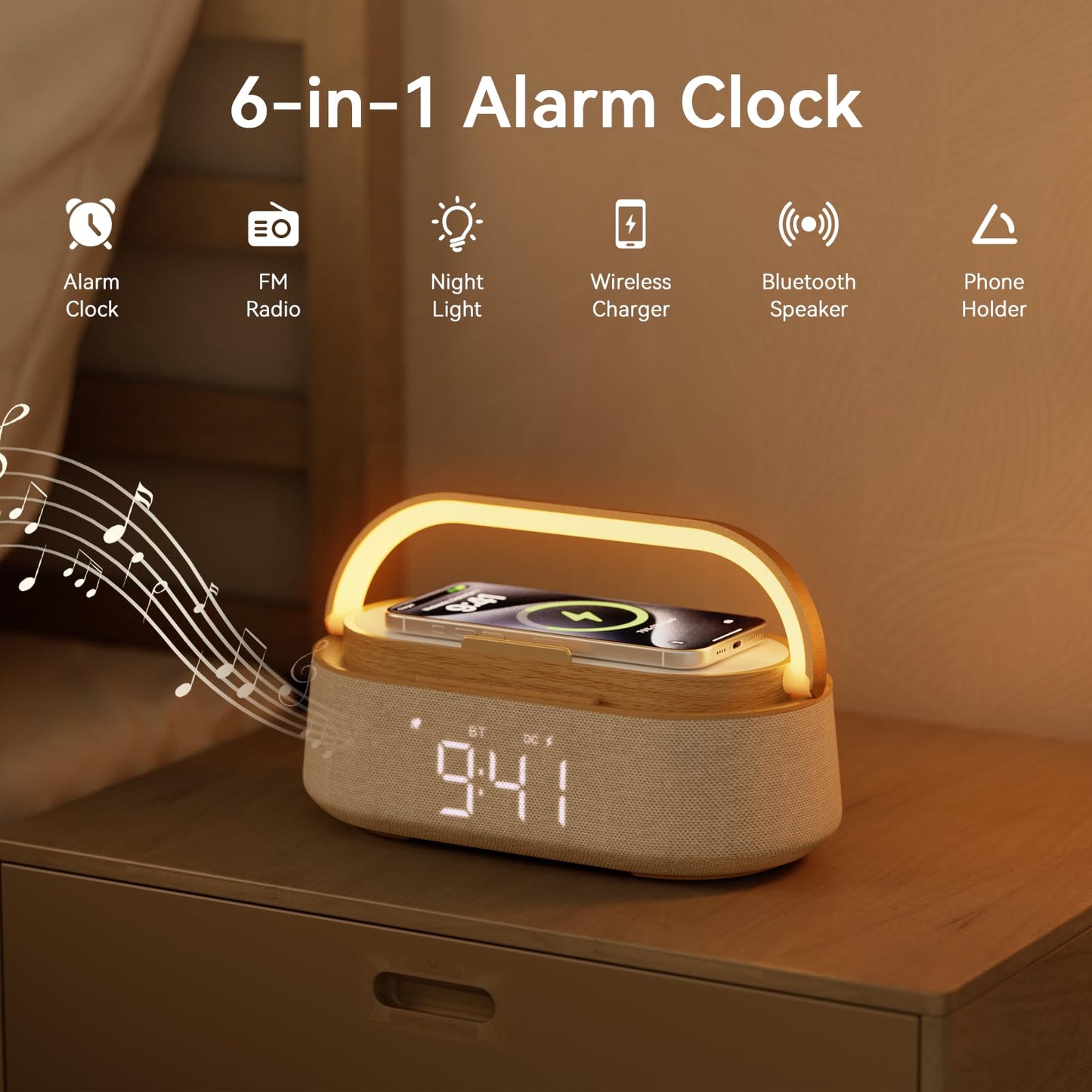 FREEFISH Bluetooth Speaker with Wireless Charge FM Radio 2500mAh Battery, LED Night Light Suitable for Home,Bedroom,Office,Gifts