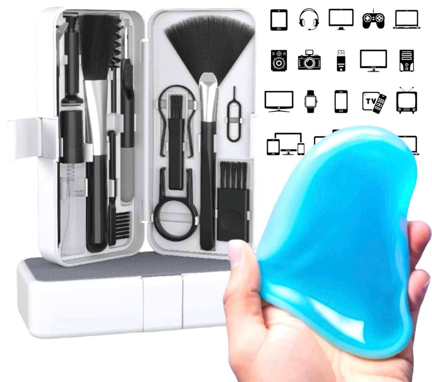 ImmacuKit 18-in-1 Electronic Device Cleaning Kit with Magic Cleaner Gel -Use On Phone, Earbuds, Laptop, Keyboard, Smart Watch, Tablet, PC, Controller