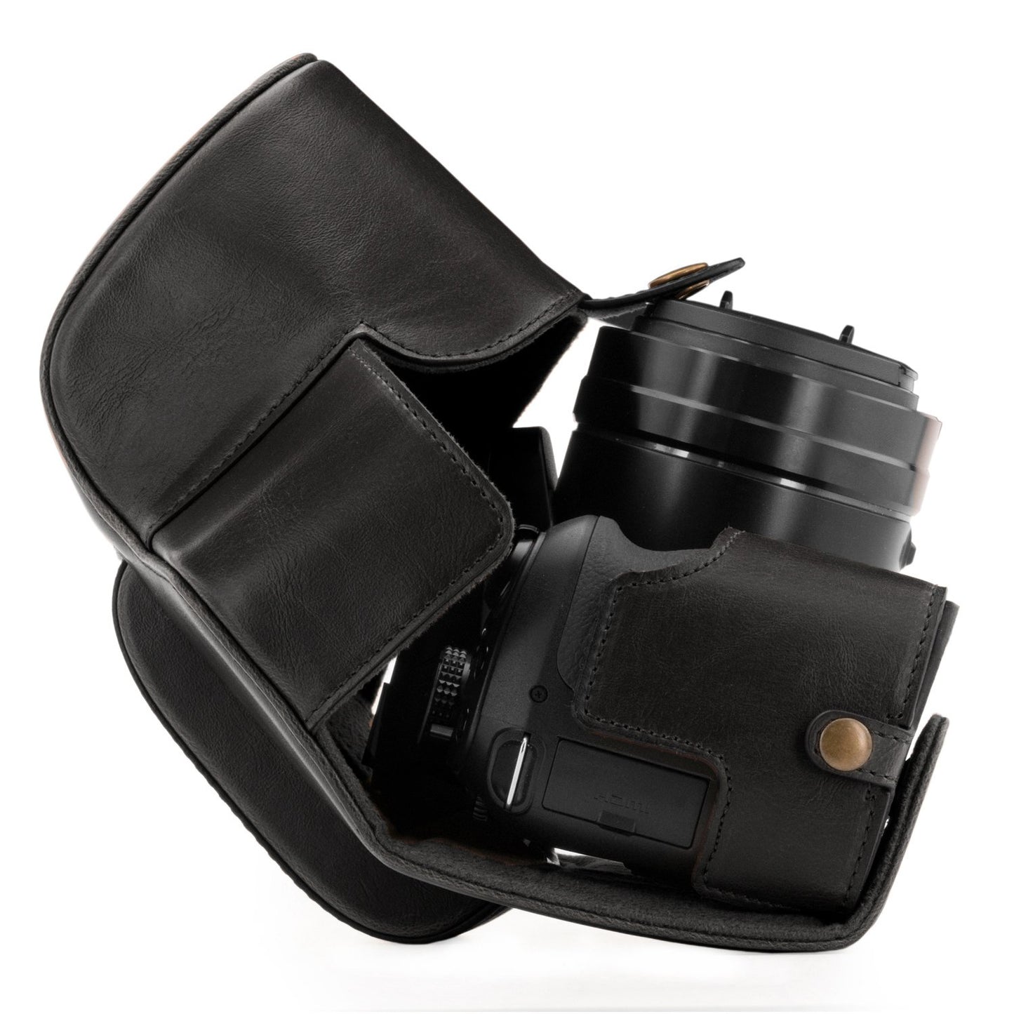 MegaGear Panasonic Lumix DC-FZ80, FZ82 Ever Ready Leather Camera Case and Strap, with Battery Access - Black - MG1223