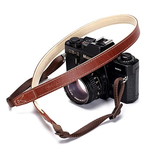 CANPIS CP008 Camera Shoulder Neck Strap compatible with Canon Nikon Leica Fuji Sony Olympus etc. Brown Color, Adjustable Length, Slim with Flocking