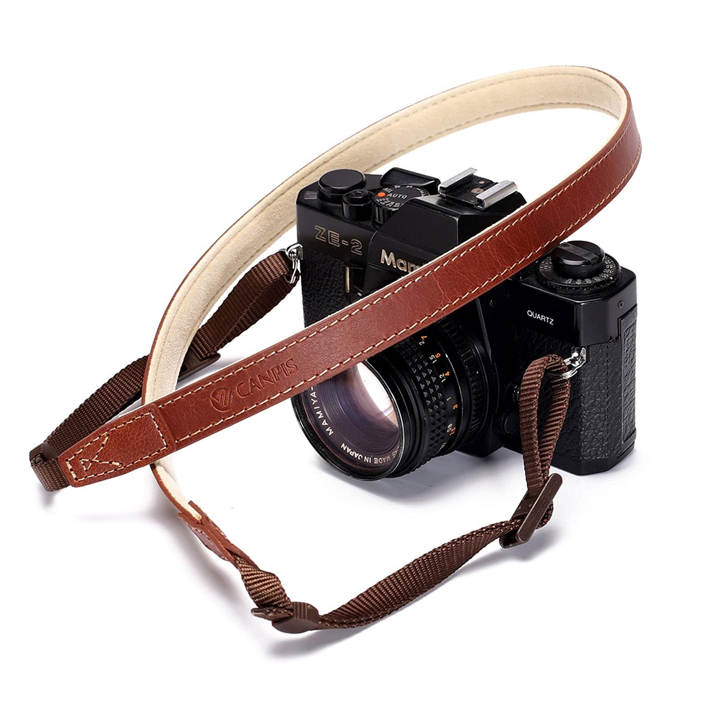 CANPIS CP008 Camera Shoulder Neck Strap compatible with Canon Nikon Leica Fuji Sony Olympus etc. Brown Color, Adjustable Length, Slim with Flocking