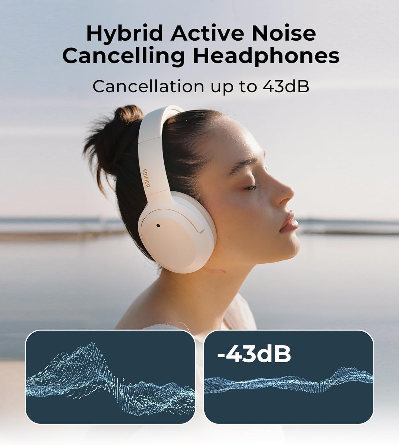 Edifier W820NB Plus Hybrid Active Noise Cancelling Headphones - LDAC Codec - Hi-Res Audio Wireless & Wired - Fast Charge - Over Ear Bluetooth V5.2